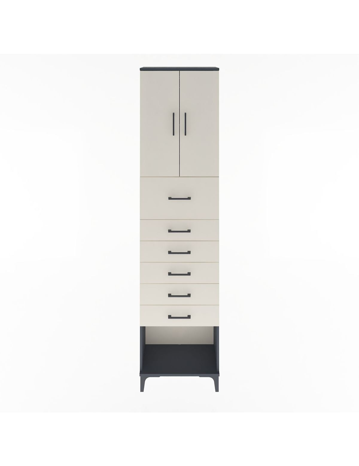 Arges Dolap 2 Raflı 6 Çekmeceli 2 Kapaklı 60x30x243 Antrasit-Aytaşı