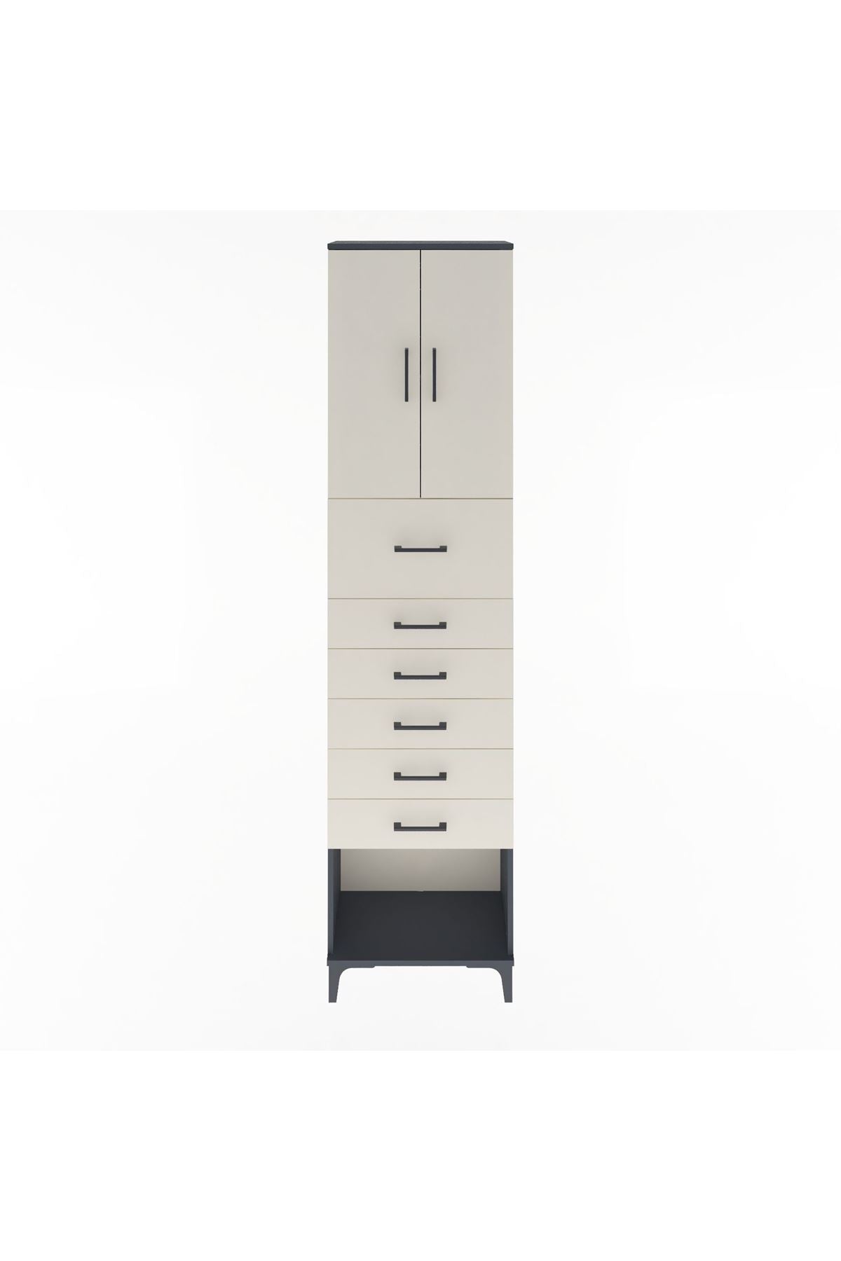 Arges Dolap 2 Raflı 6 Çekmeceli 2 Kapaklı 60x30x243 Antrasit-Aytaşı