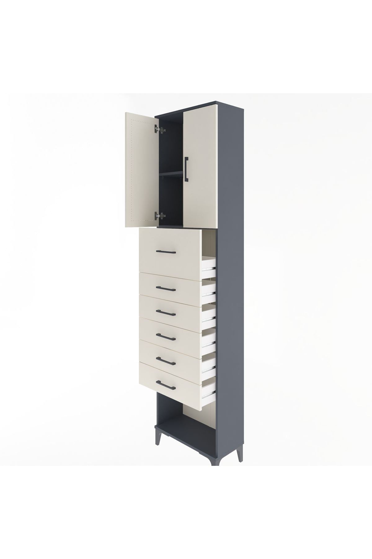 Arges Dolap 2 Raflı 6 Çekmeceli 2 Kapaklı 60x30x243 Antrasit-Aytaşı