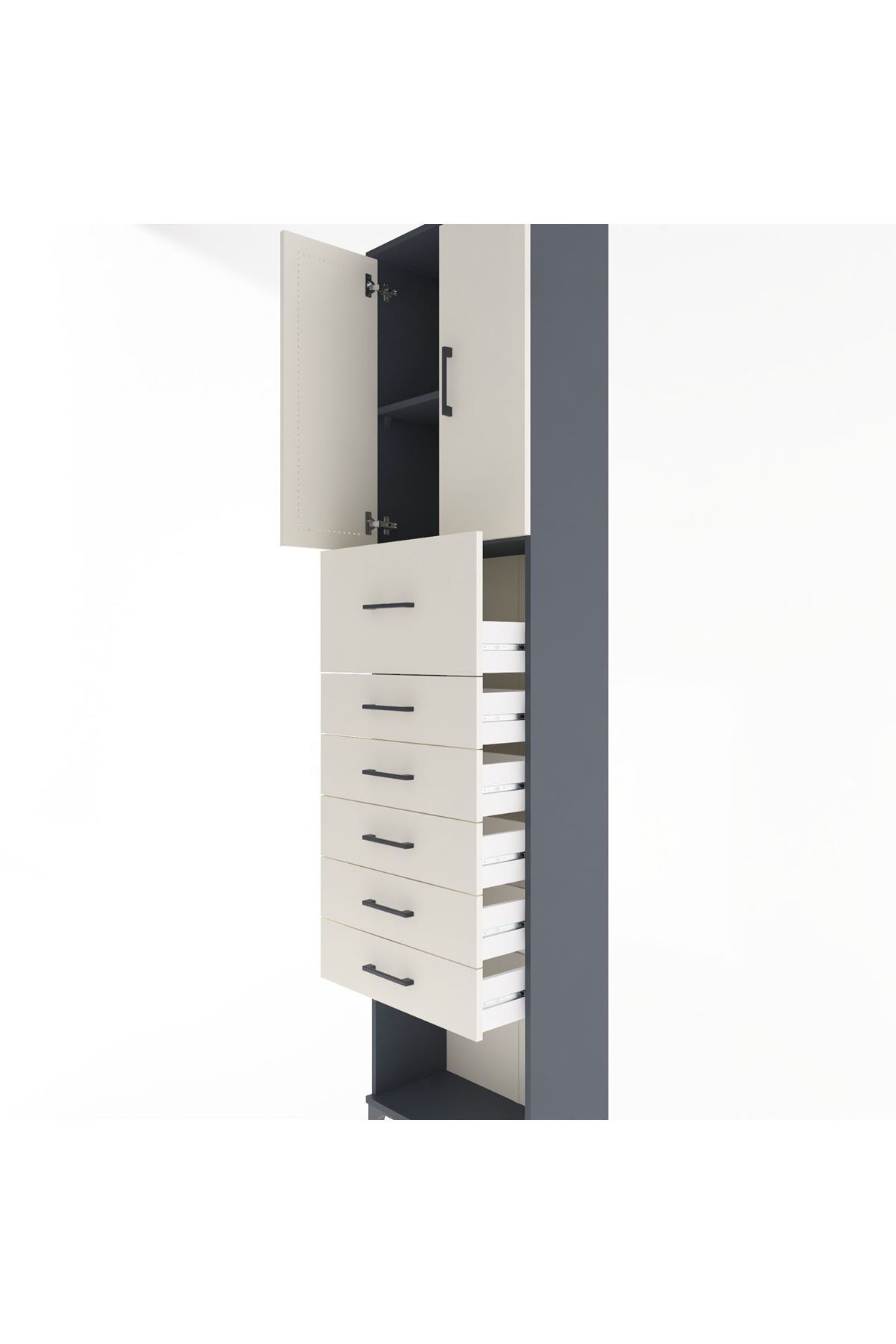 Arges Dolap 2 Raflı 6 Çekmeceli 2 Kapaklı 60x30x243 Antrasit-Aytaşı