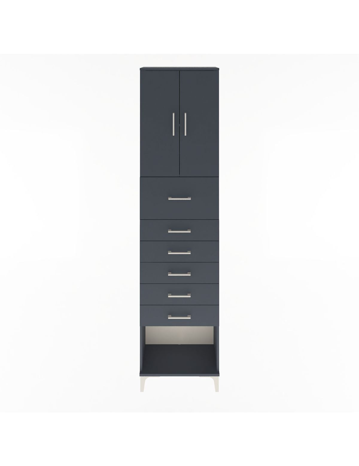 Arges Dolap 2 Raflı 6 Çekmeceli 2 Kapaklı 60x30x243 Antrasit-Antrasit