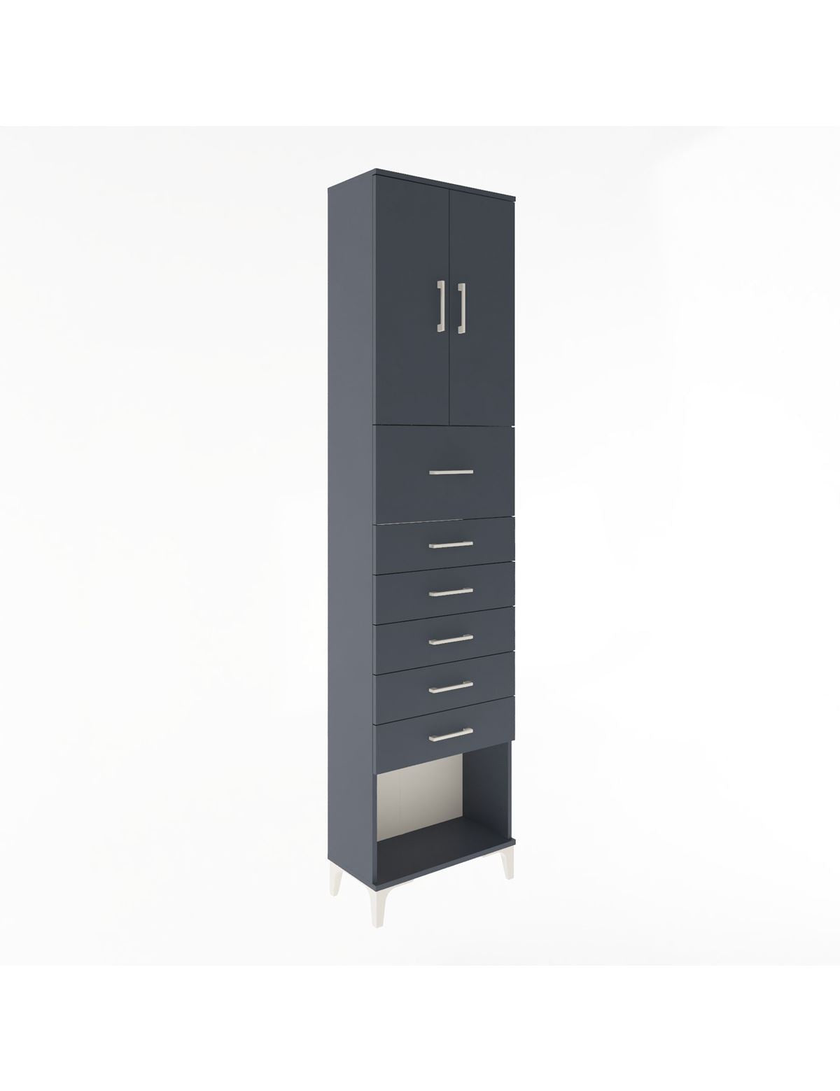 Arges Dolap 2 Raflı 6 Çekmeceli 2 Kapaklı 60x30x243 Antrasit-Antrasit