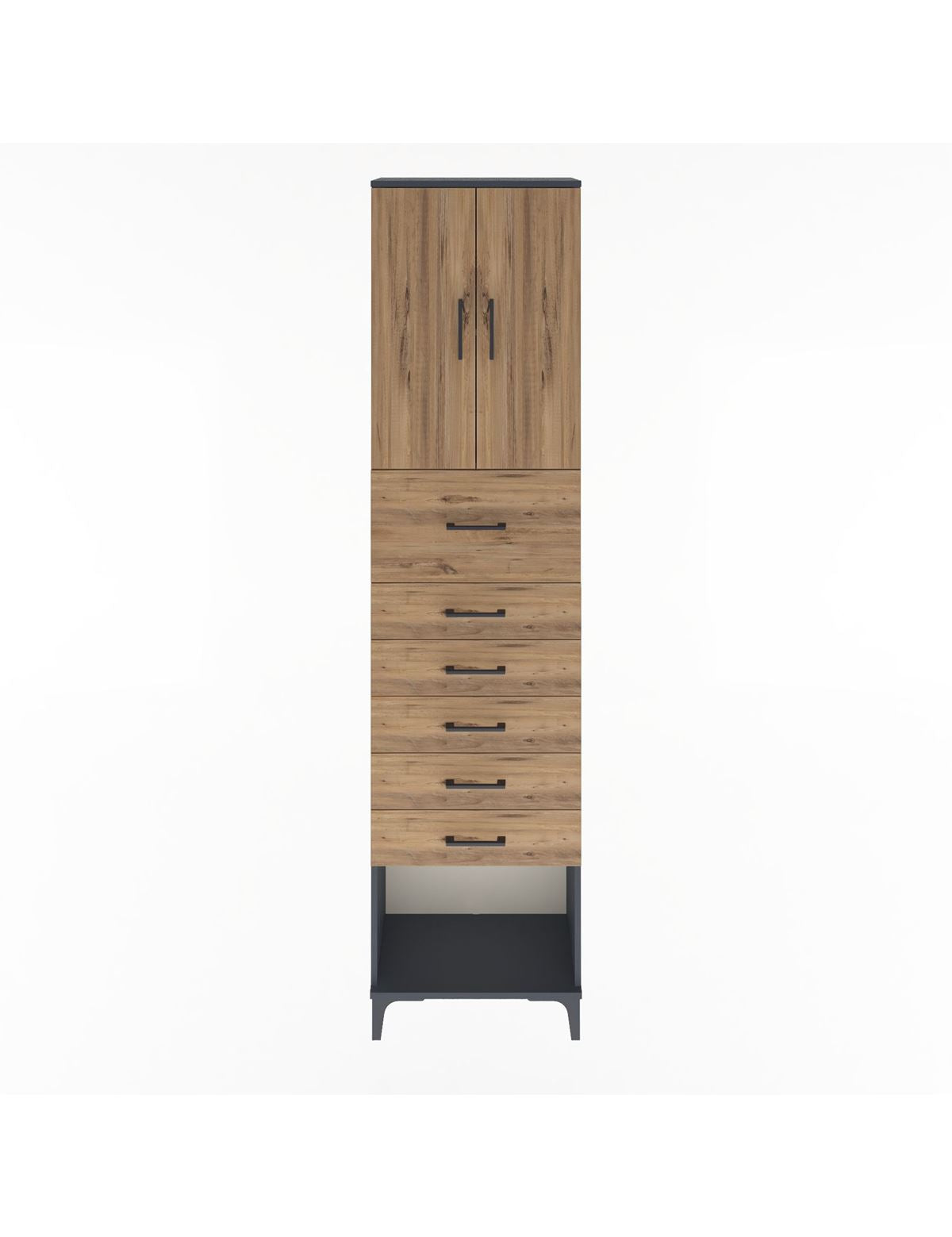 Arges Dolap 2 Raflı 6 Çekmeceli 2 Kapaklı 60x30x243 Antrasit-Çam