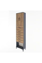 Arges Dolap 2 Raflı 6 Çekmeceli 2 Kapaklı 60x30x243 Antrasit-Çam