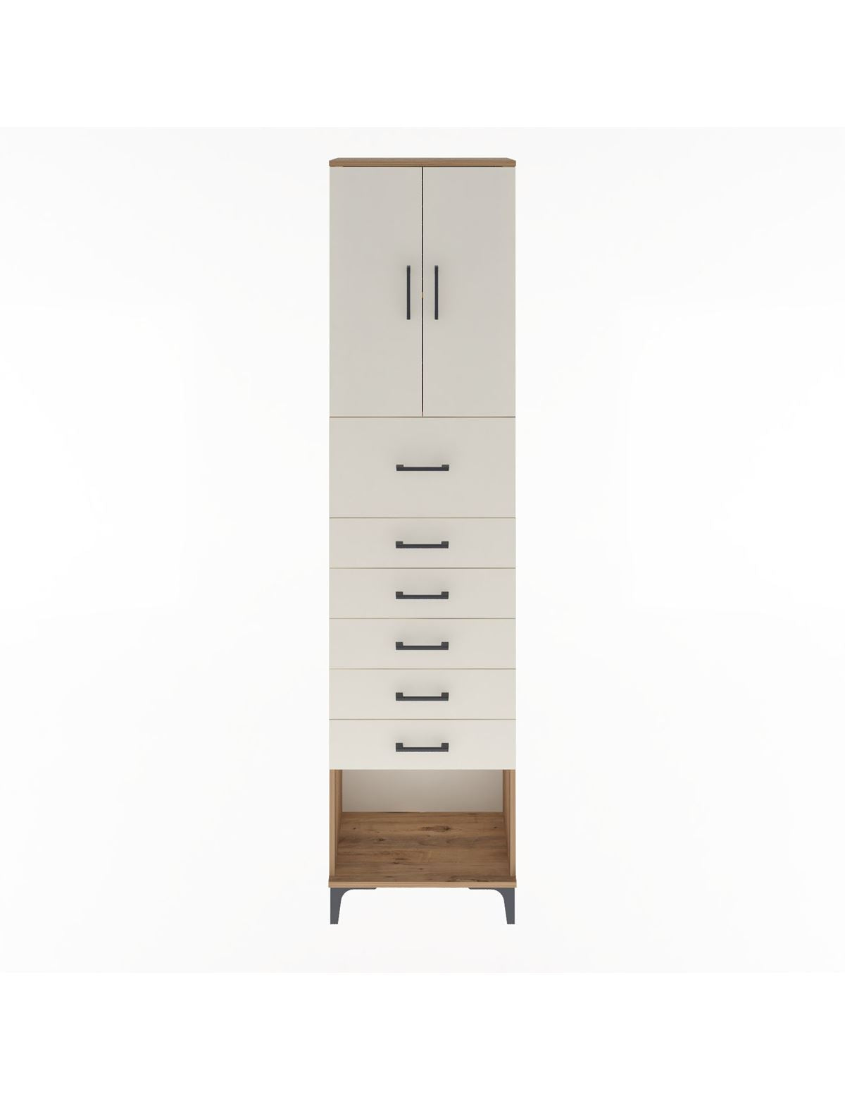 Arges Dolap 2 Raflı 6 Çekmeceli 2 Kapaklı 60x30x243 Çam-Aytaşı