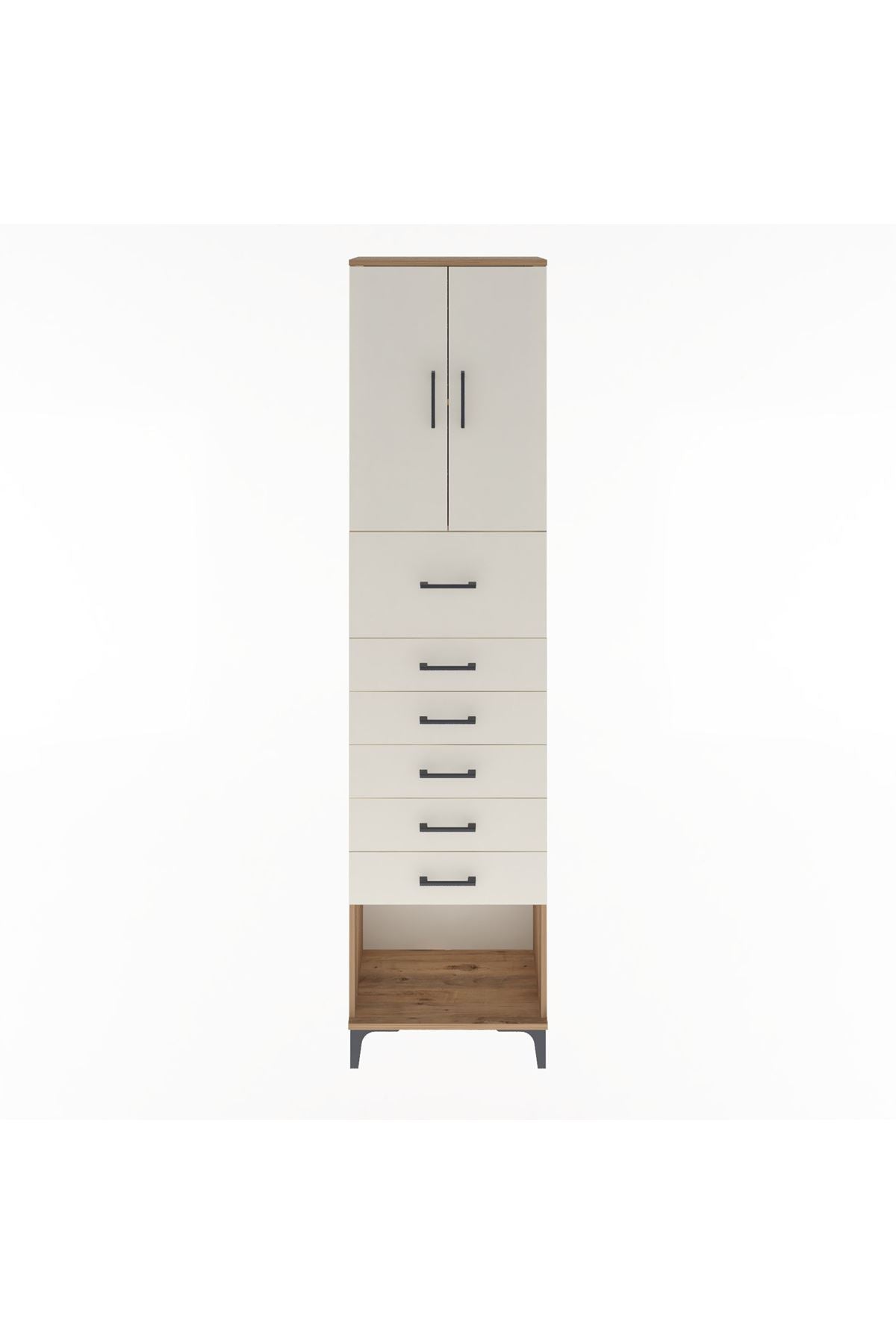 Arges Dolap 2 Raflı 6 Çekmeceli 2 Kapaklı 60x30x243 Çam-Aytaşı