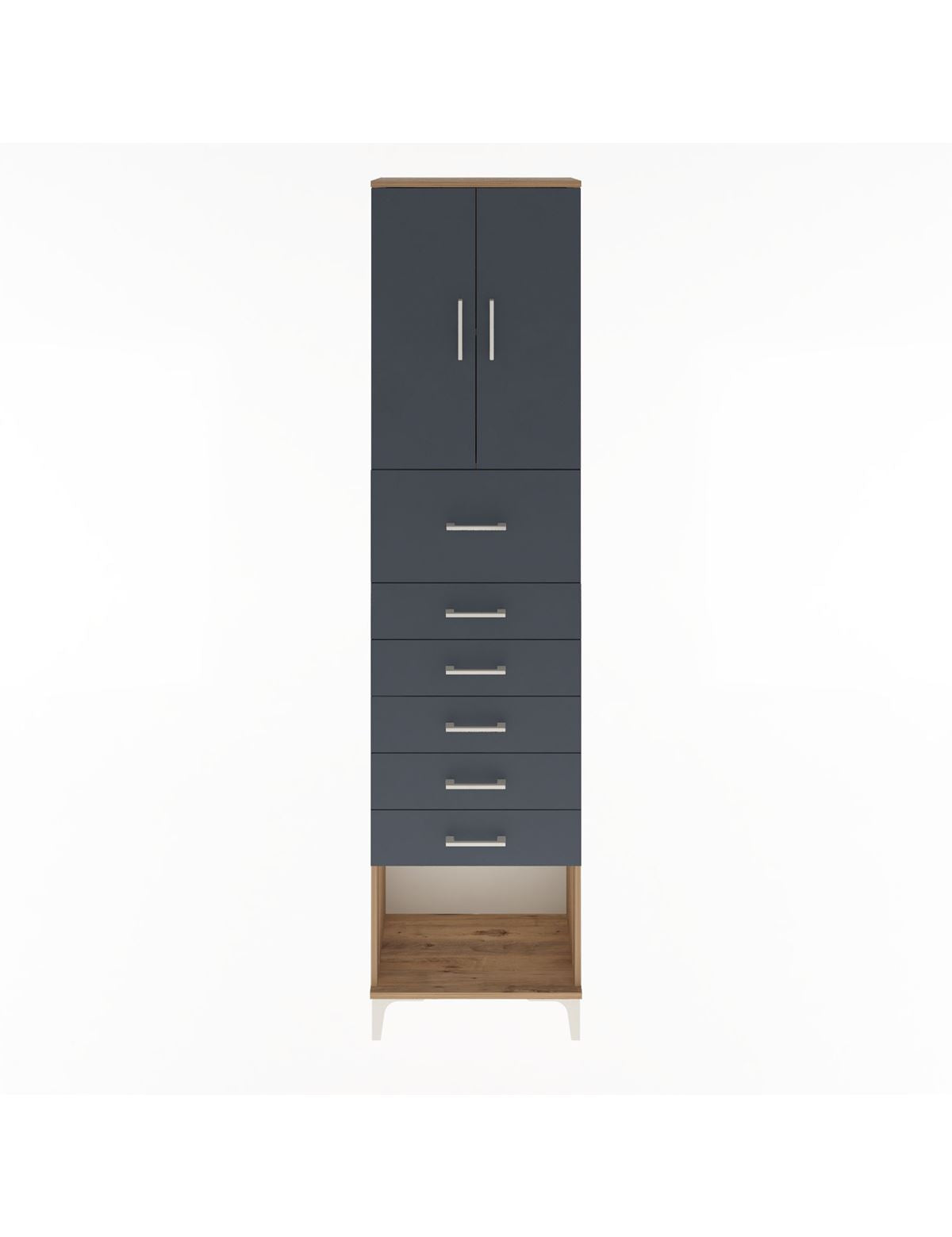 Arges Dolap 2 Raflı 6 Çekmeceli 2 Kapaklı 60x30x243 Çam-Antrasit