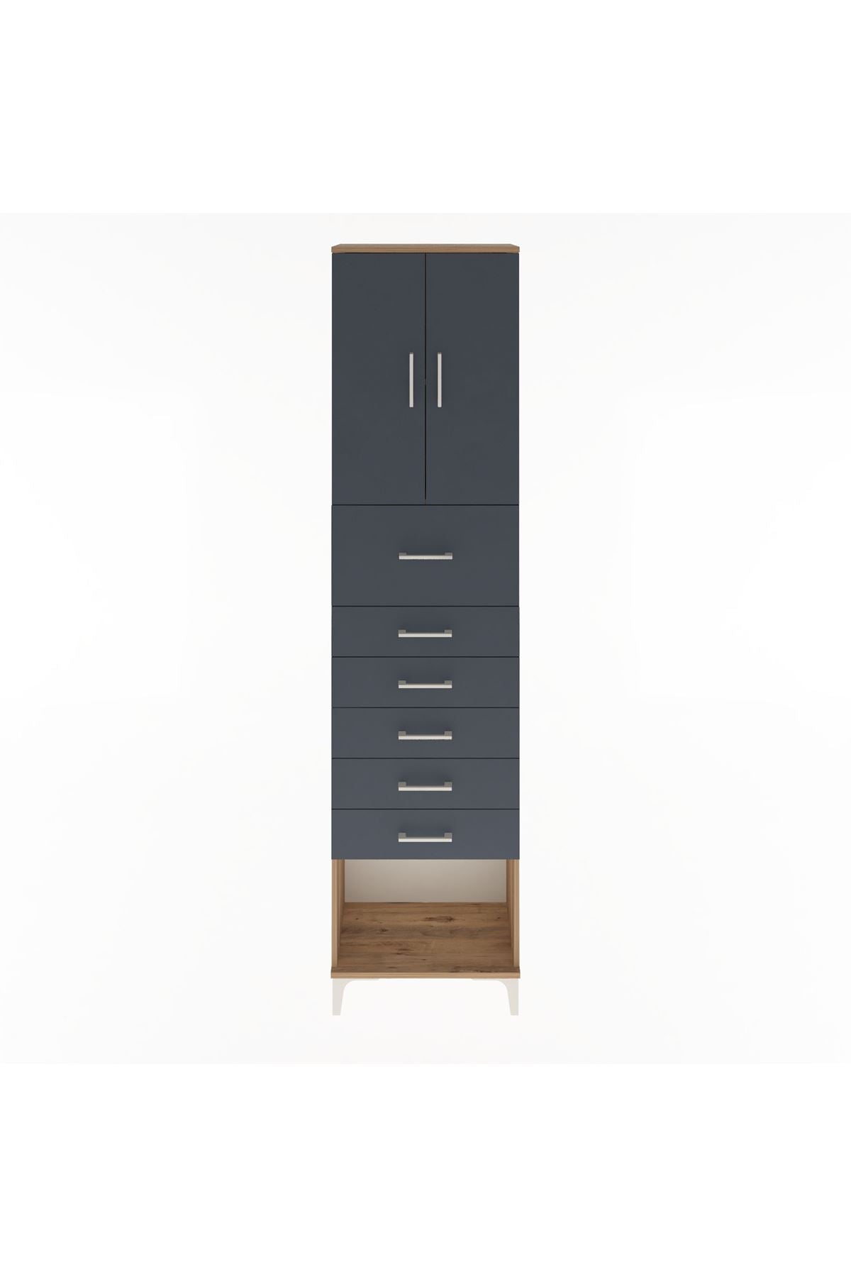 Arges Dolap 2 Raflı 6 Çekmeceli 2 Kapaklı 60x30x243 Çam-Antrasit