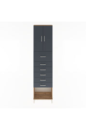 Arges Dolap 2 Raflı 6 Çekmeceli 2 Kapaklı 60x30x243 Çam-Antrasit