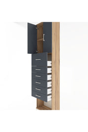 Arges Dolap 2 Raflı 6 Çekmeceli 2 Kapaklı 60x30x243 Çam-Antrasit