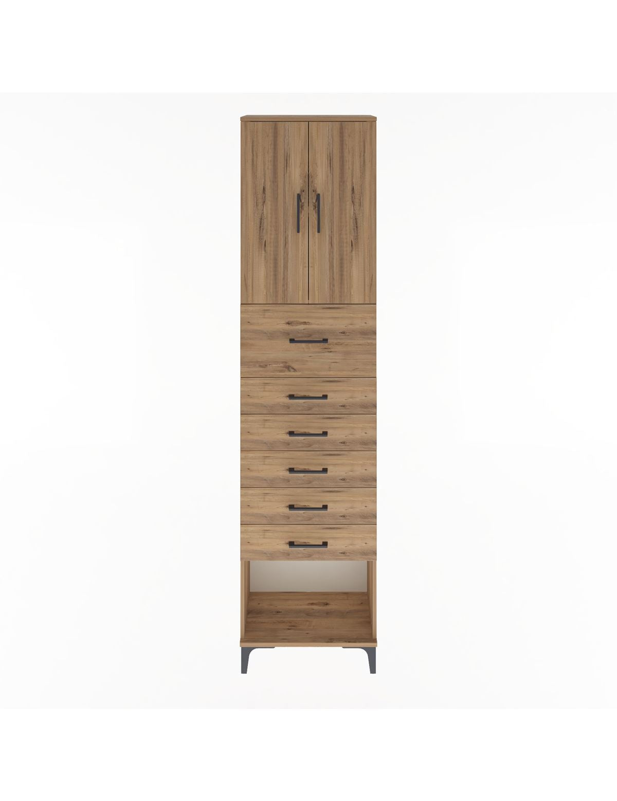 Arges Dolap 2 Raflı 6 Çekmeceli 2 Kapaklı 60x30x243 Çam-Çam