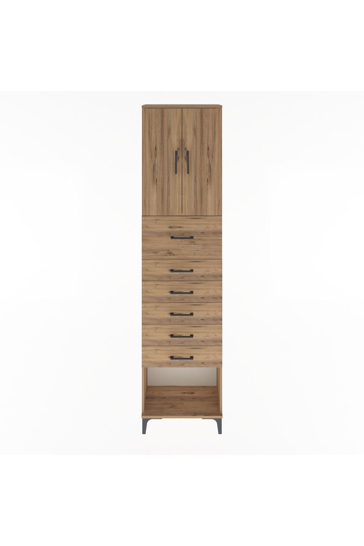 Arges Dolap 2 Raflı 6 Çekmeceli 2 Kapaklı 60x30x243 Çam-Çam