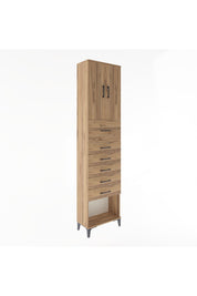 Arges Dolap 2 Raflı 6 Çekmeceli 2 Kapaklı 60x30x243 Çam-Çam