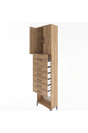 Arges Dolap 2 Raflı 6 Çekmeceli 2 Kapaklı 60x30x243 Çam-Çam