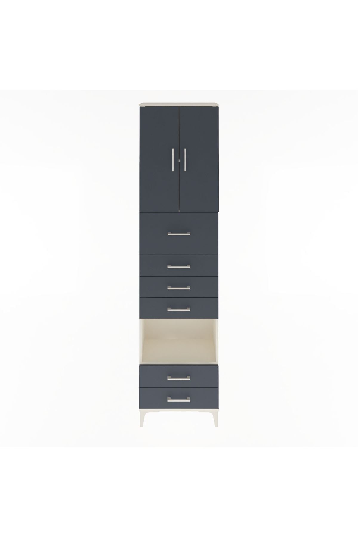Arges Dolap 3 Raflı 6 Çekmeceli 2 Kapaklı 60x30x243 Aytaşı-Antrasit