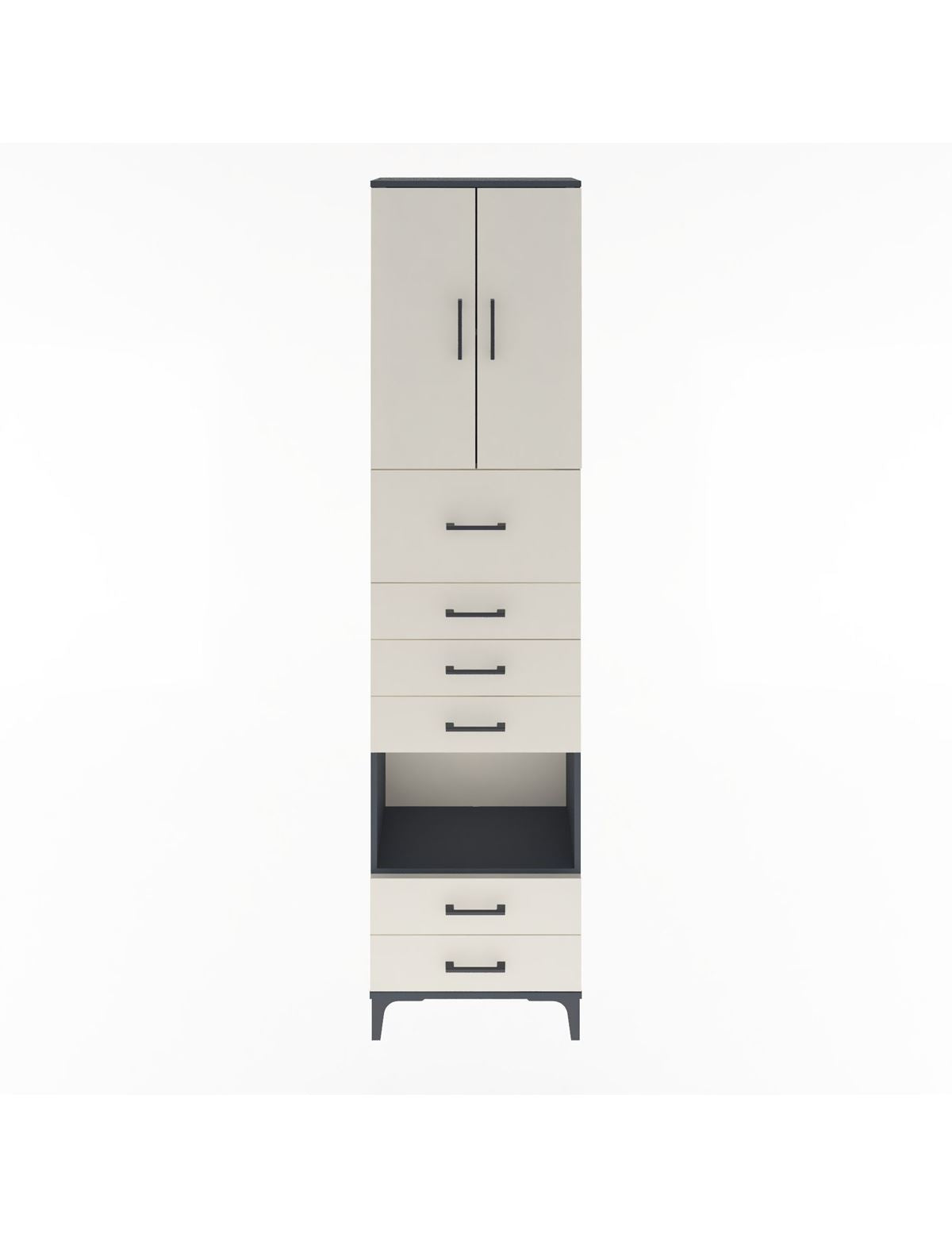 Arges Dolap 3 Raflı 6 Çekmeceli 2 Kapaklı 60x30x243 Antrasit-Aytaşı