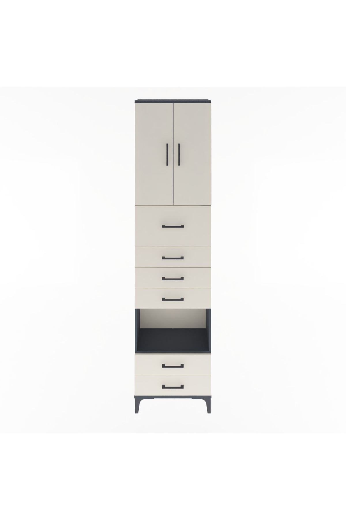 Arges Dolap 3 Raflı 6 Çekmeceli 2 Kapaklı 60x30x243 Antrasit-Aytaşı