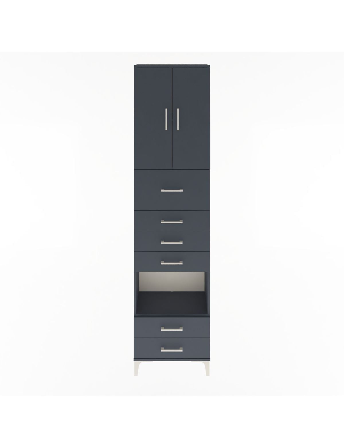 Arges Dolap 3 Raflı 6 Çekmeceli 2 Kapaklı 60x30x243 Antrasit-Antrasit