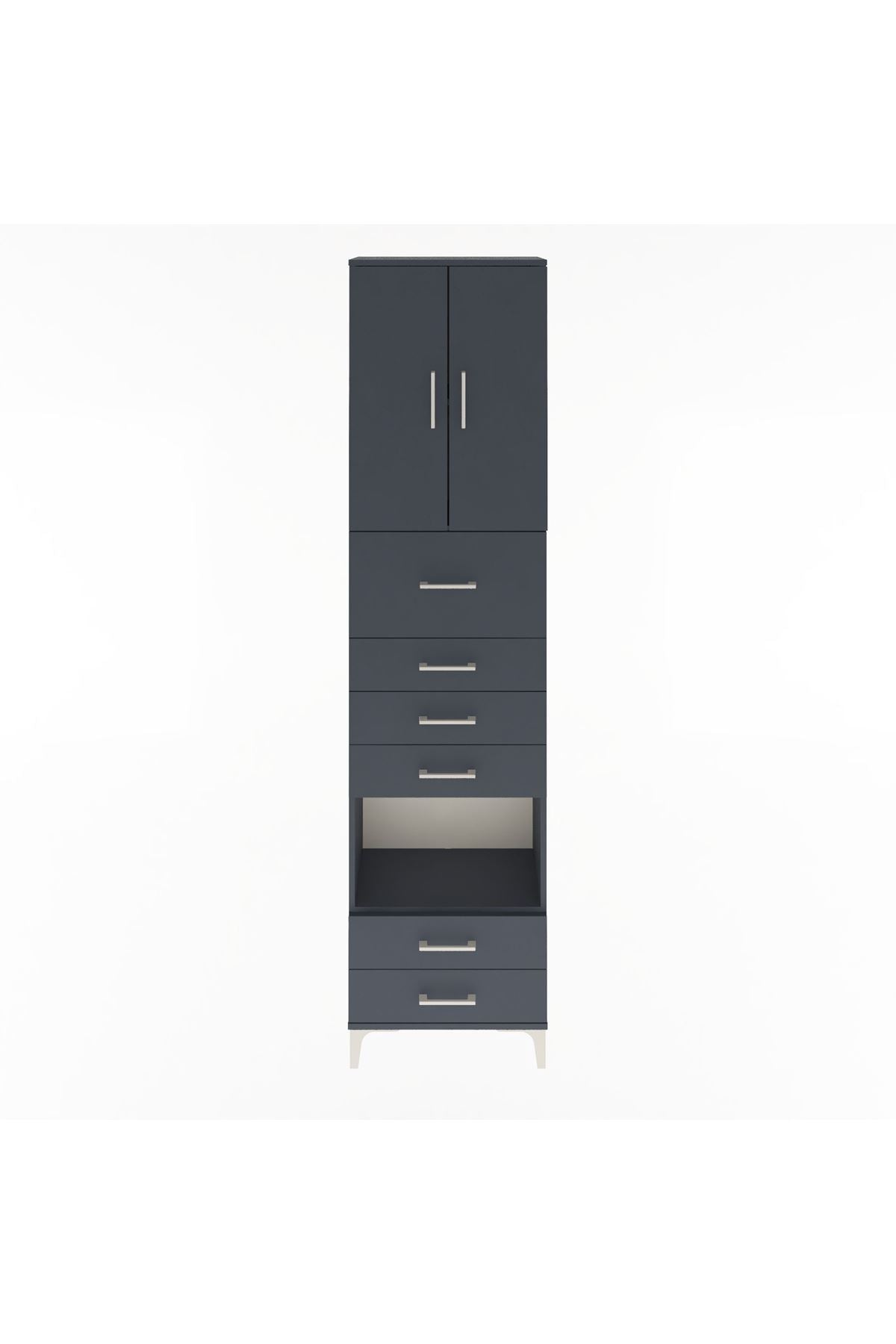 Arges Dolap 3 Raflı 6 Çekmeceli 2 Kapaklı 60x30x243 Antrasit-Antrasit