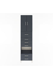 Arges Dolap 3 Raflı 6 Çekmeceli 2 Kapaklı 60x30x243 Antrasit-Antrasit