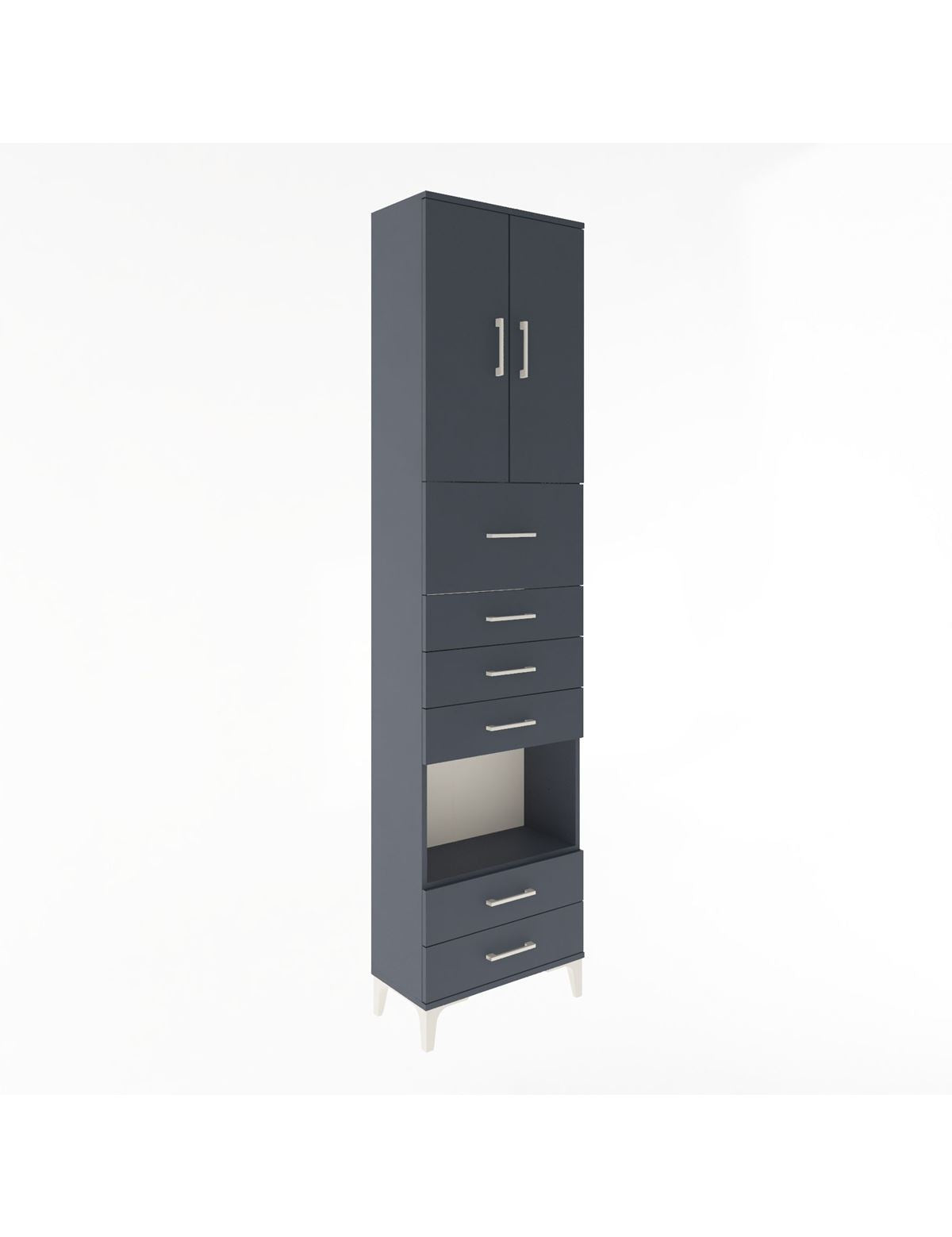 Arges Dolap 3 Raflı 6 Çekmeceli 2 Kapaklı 60x30x243 Antrasit-Antrasit