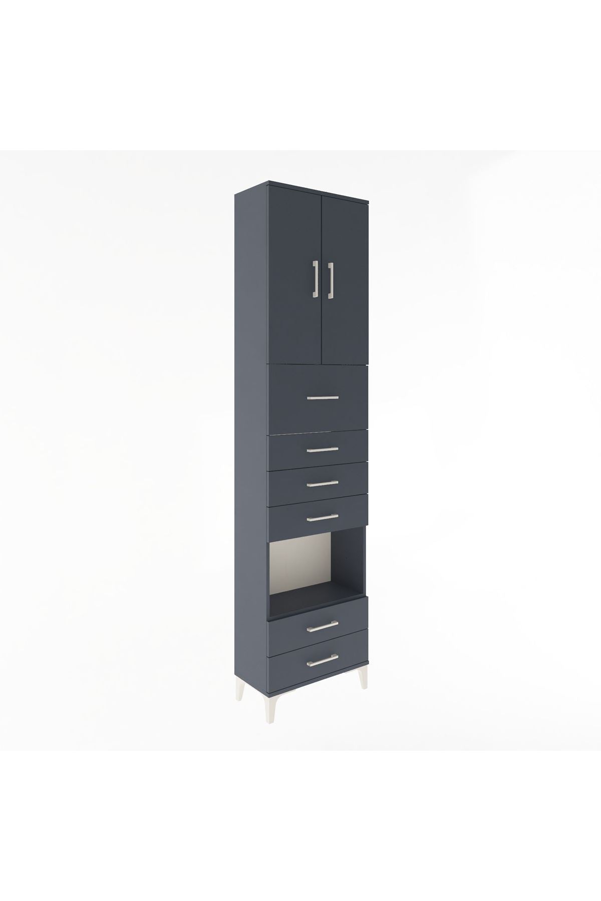 Arges Dolap 3 Raflı 6 Çekmeceli 2 Kapaklı 60x30x243 Antrasit-Antrasit