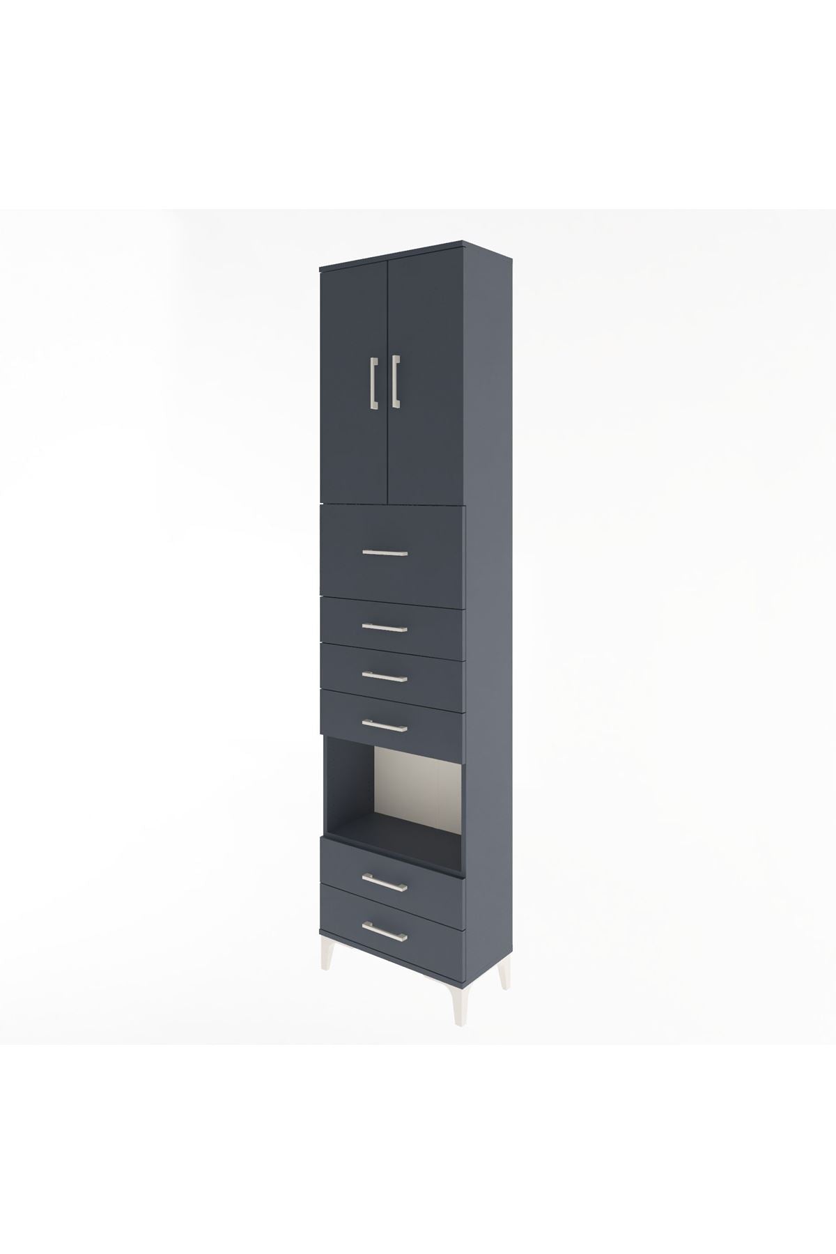 Arges Dolap 3 Raflı 6 Çekmeceli 2 Kapaklı 60x30x243 Antrasit-Antrasit