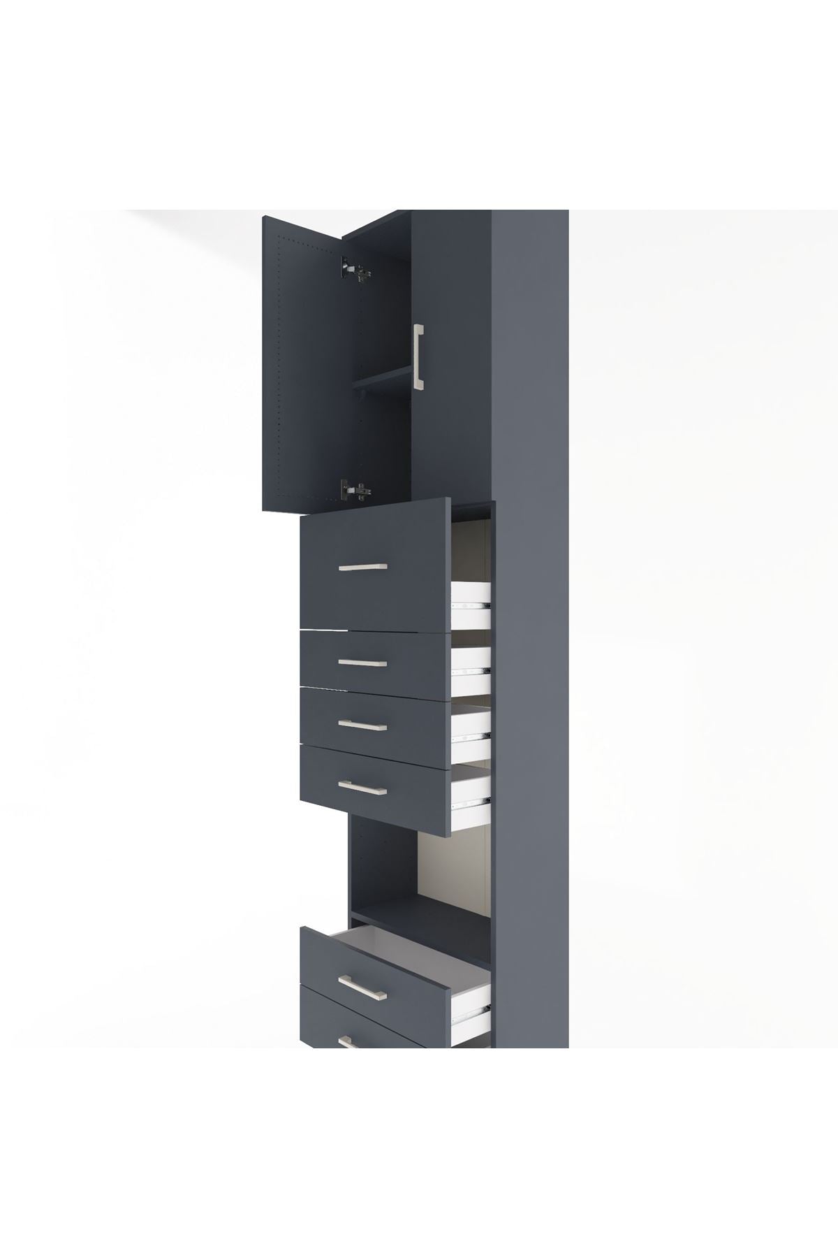 Arges Dolap 3 Raflı 6 Çekmeceli 2 Kapaklı 60x30x243 Antrasit-Antrasit