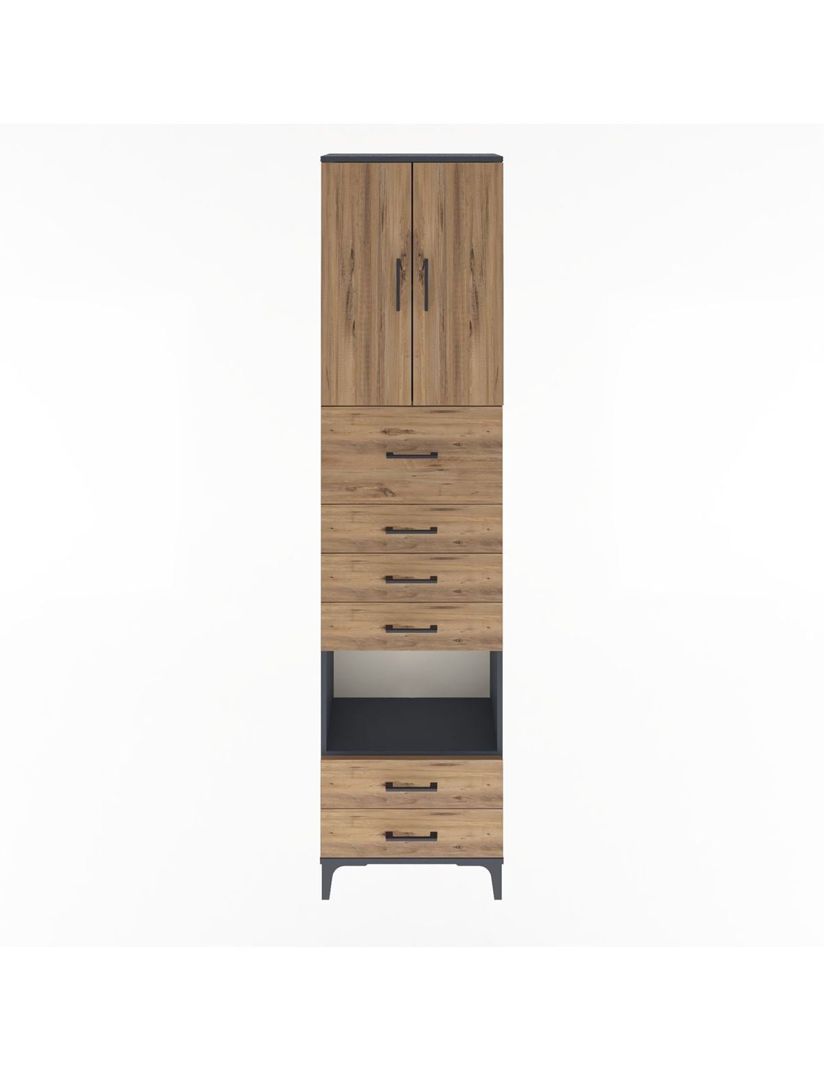 Arges Dolap 3 Raflı 6 Çekmeceli 2 Kapaklı 60x30x243 Antrasit-Çam