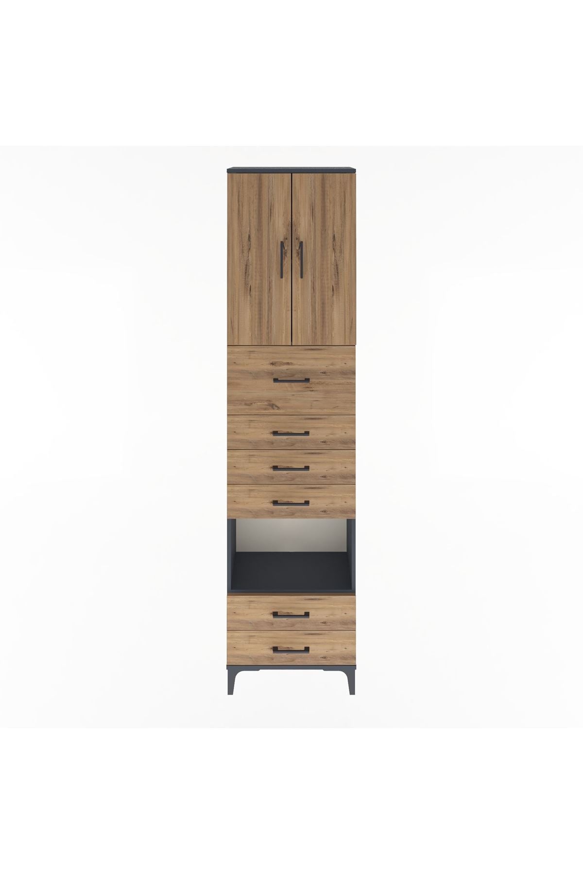 Arges Dolap 3 Raflı 6 Çekmeceli 2 Kapaklı 60x30x243 Antrasit-Çam