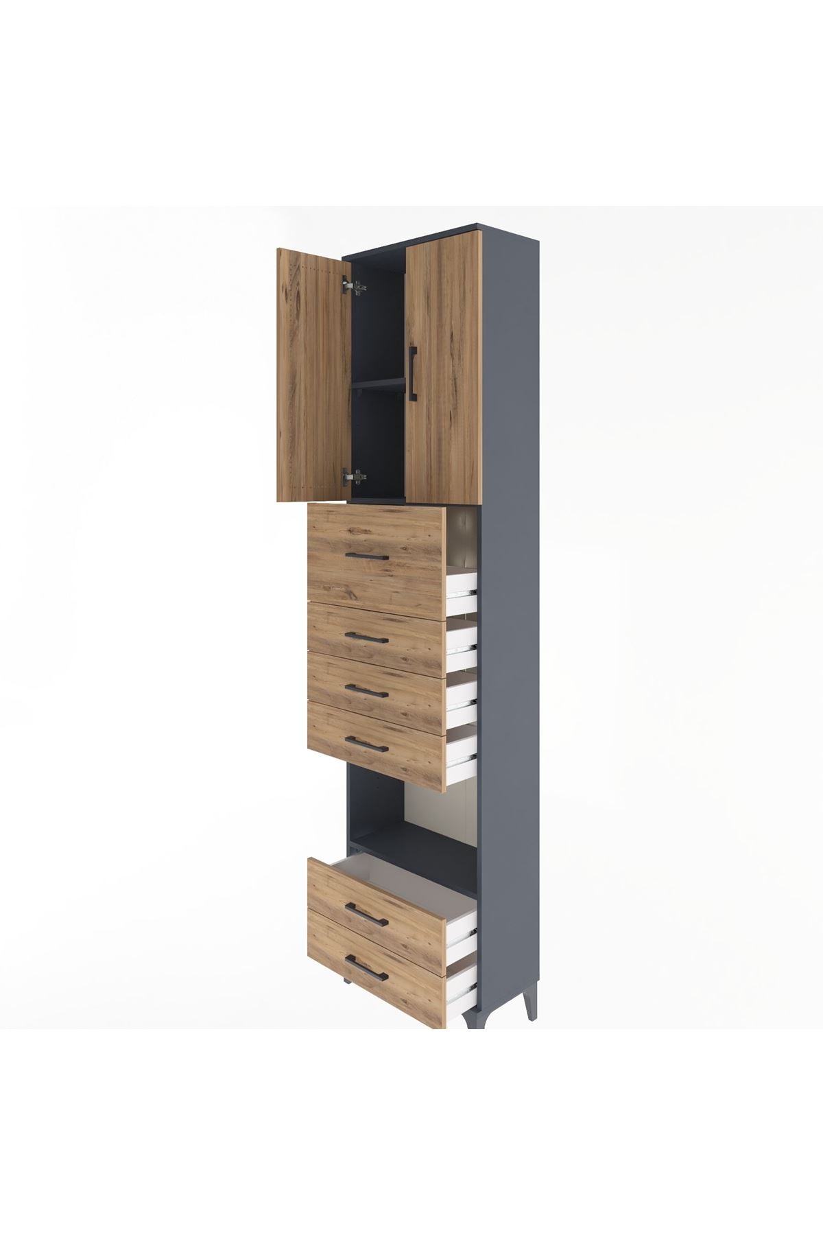 Arges Dolap 3 Raflı 6 Çekmeceli 2 Kapaklı 60x30x243 Antrasit-Çam