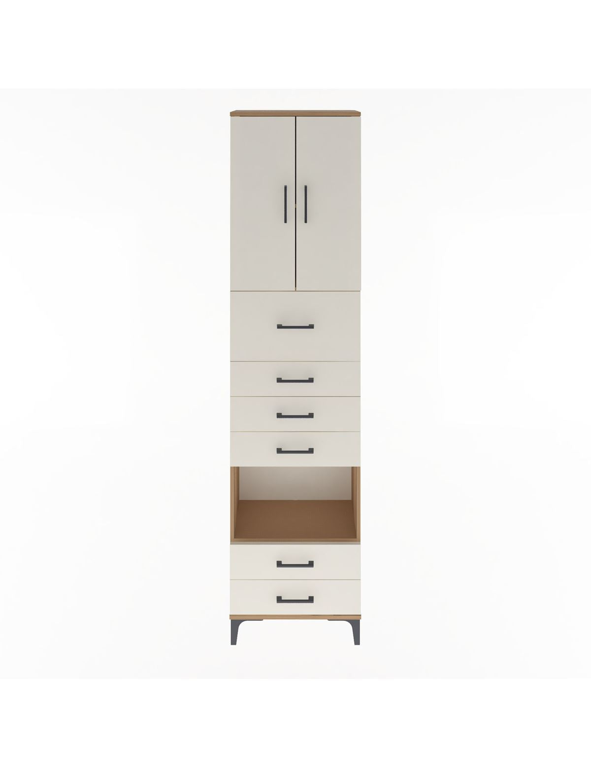 Arges Dolap 3 Raflı 6 Çekmeceli 2 Kapaklı 60x30x243 Çam-Aytaşı