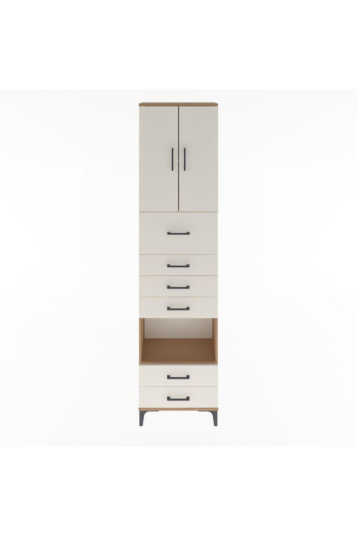 Arges Dolap 3 Raflı 6 Çekmeceli 2 Kapaklı 60x30x243 Çam-Aytaşı