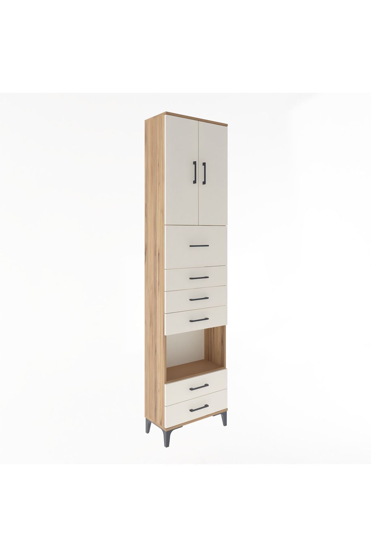 Arges Dolap 3 Raflı 6 Çekmeceli 2 Kapaklı 60x30x243 Çam-Aytaşı