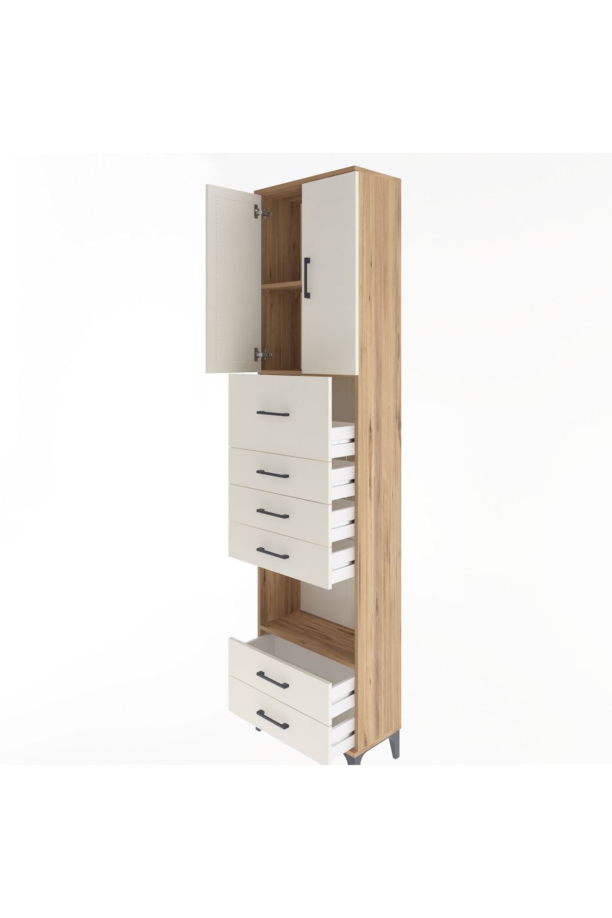 Arges Dolap 3 Raflı 6 Çekmeceli 2 Kapaklı 60x30x243 Çam-Aytaşı