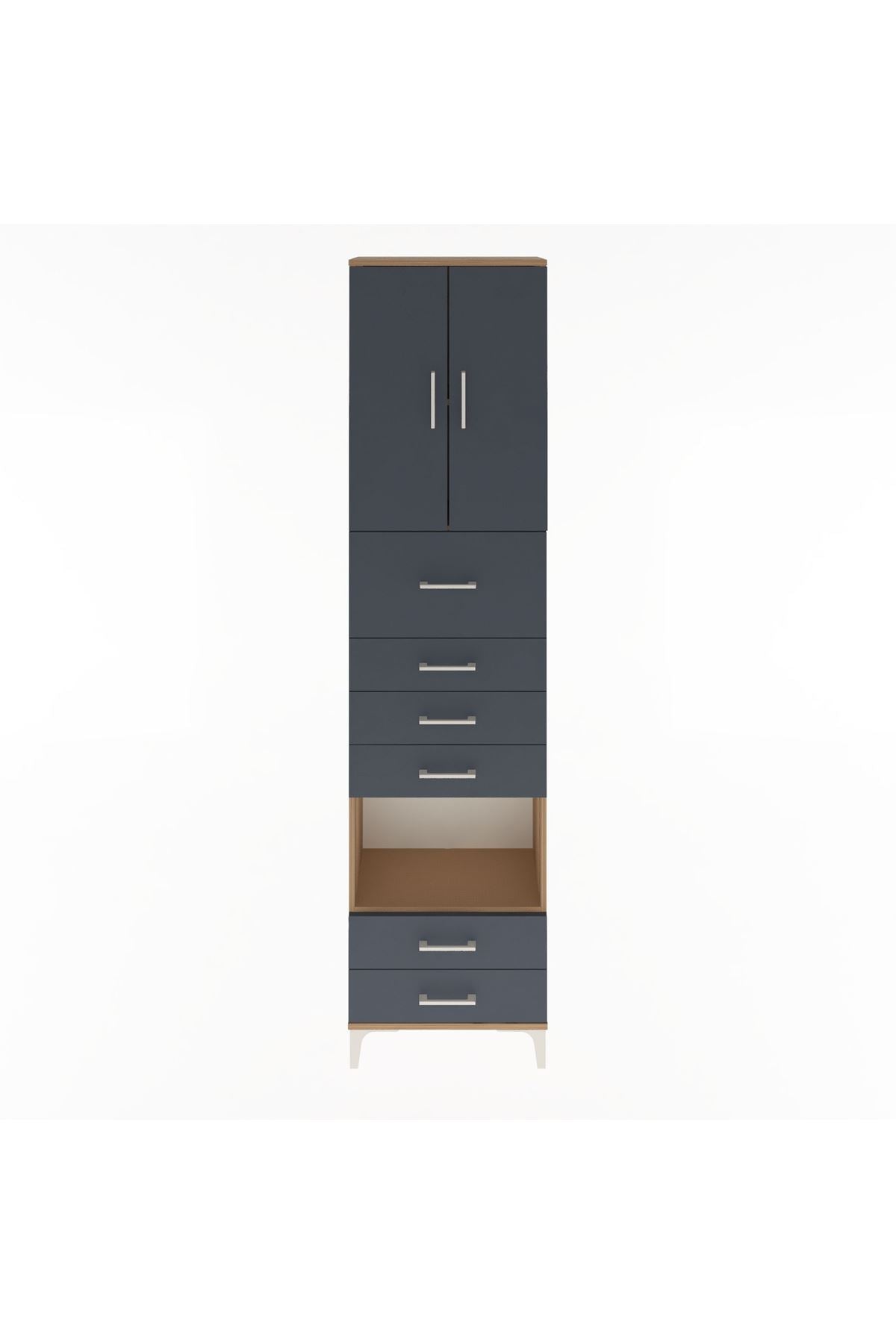 Arges Dolap 3 Raflı 6 Çekmeceli 2 Kapaklı 60x30x243 Çam-Antrasit