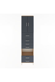 Arges Dolap 3 Raflı 6 Çekmeceli 2 Kapaklı 60x30x243 Çam-Antrasit