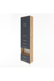 Arges Dolap 3 Raflı 6 Çekmeceli 2 Kapaklı 60x30x243 Çam-Antrasit