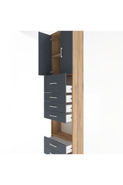 Arges Dolap 3 Raflı 6 Çekmeceli 2 Kapaklı 60x30x243 Çam-Antrasit