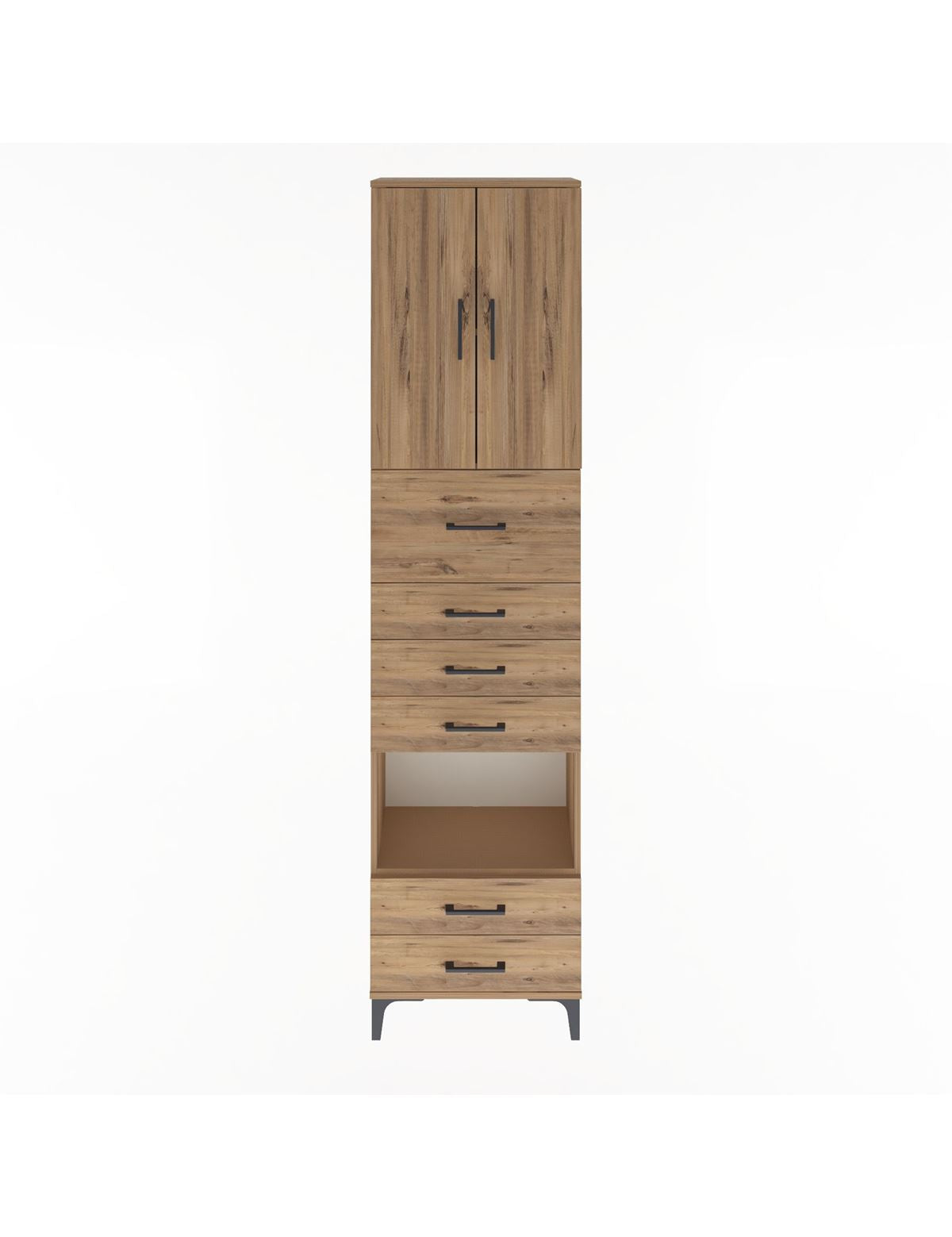 Arges Dolap 3 Raflı 6 Çekmeceli 2 Kapaklı 60x30x243 Çam-Çam