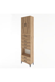 Arges Dolap 3 Raflı 6 Çekmeceli 2 Kapaklı 60x30x243 Çam-Çam