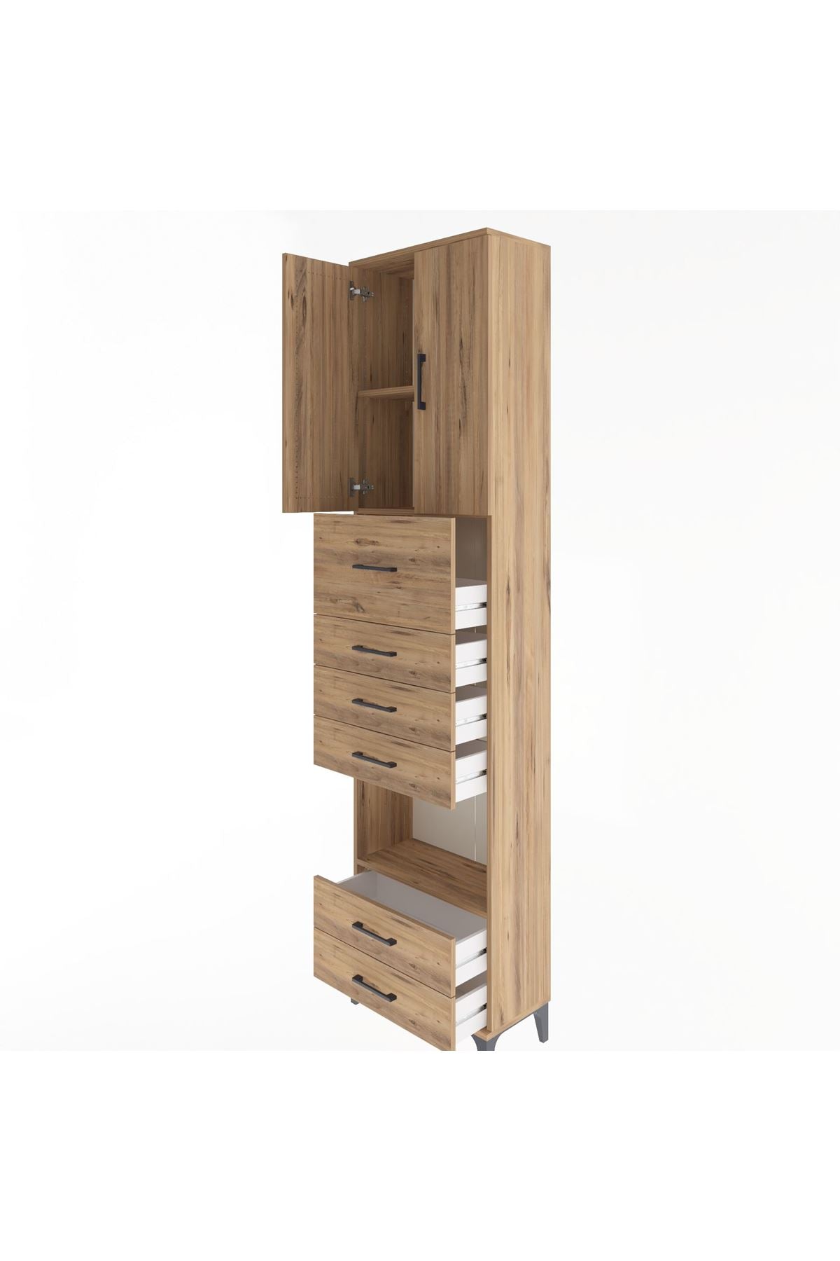 Arges Dolap 3 Raflı 6 Çekmeceli 2 Kapaklı 60x30x243 Çam-Çam