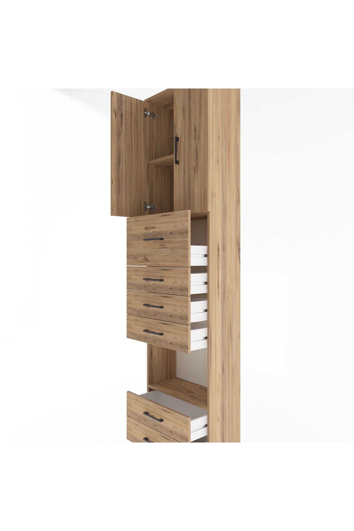 Arges Dolap 3 Raflı 6 Çekmeceli 2 Kapaklı 60x30x243 Çam-Çam