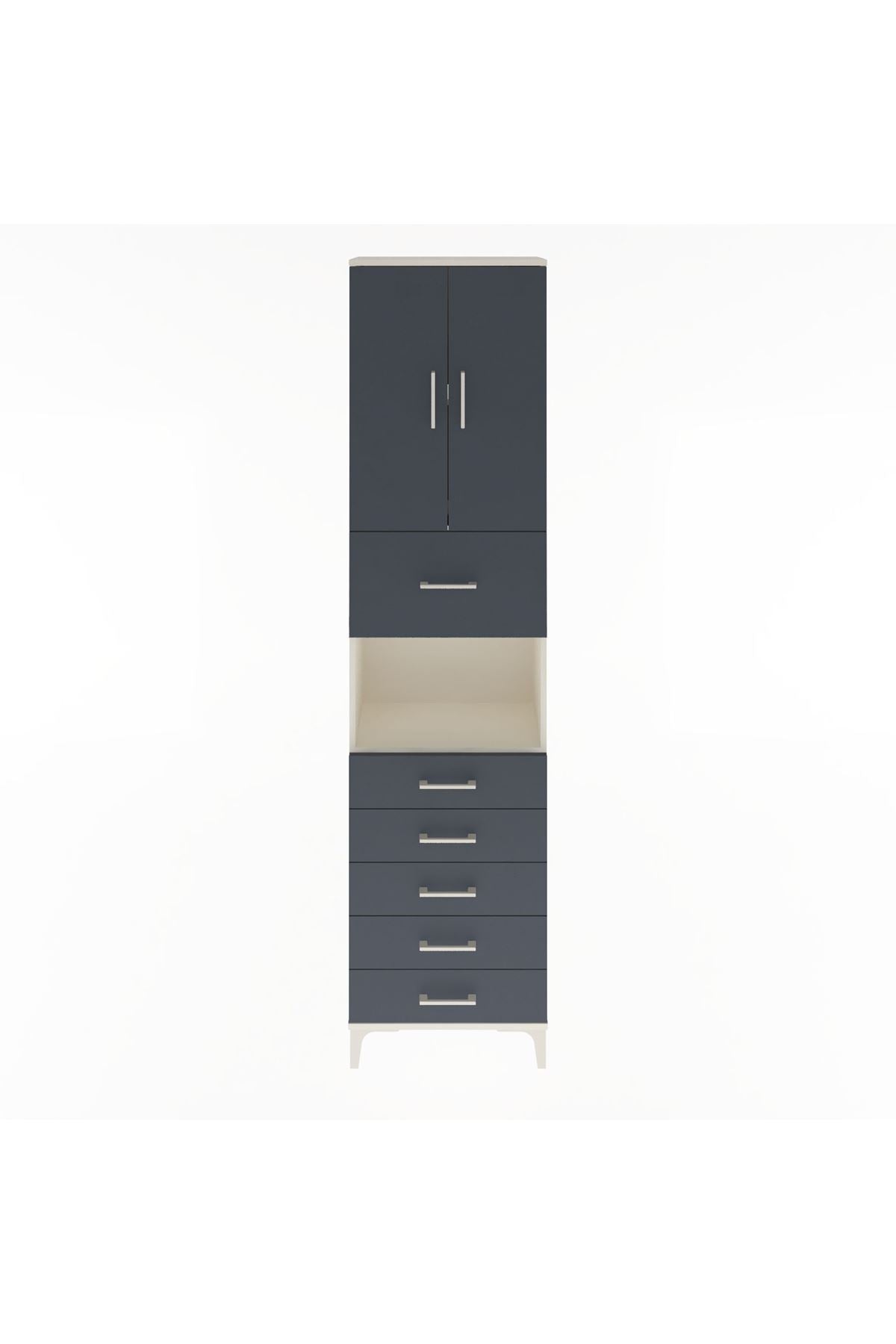 Arges Dolap 3 Raflı 6 Çekmeceli 2 Kapaklı 60x30x243 Aytaşı-Antrasit