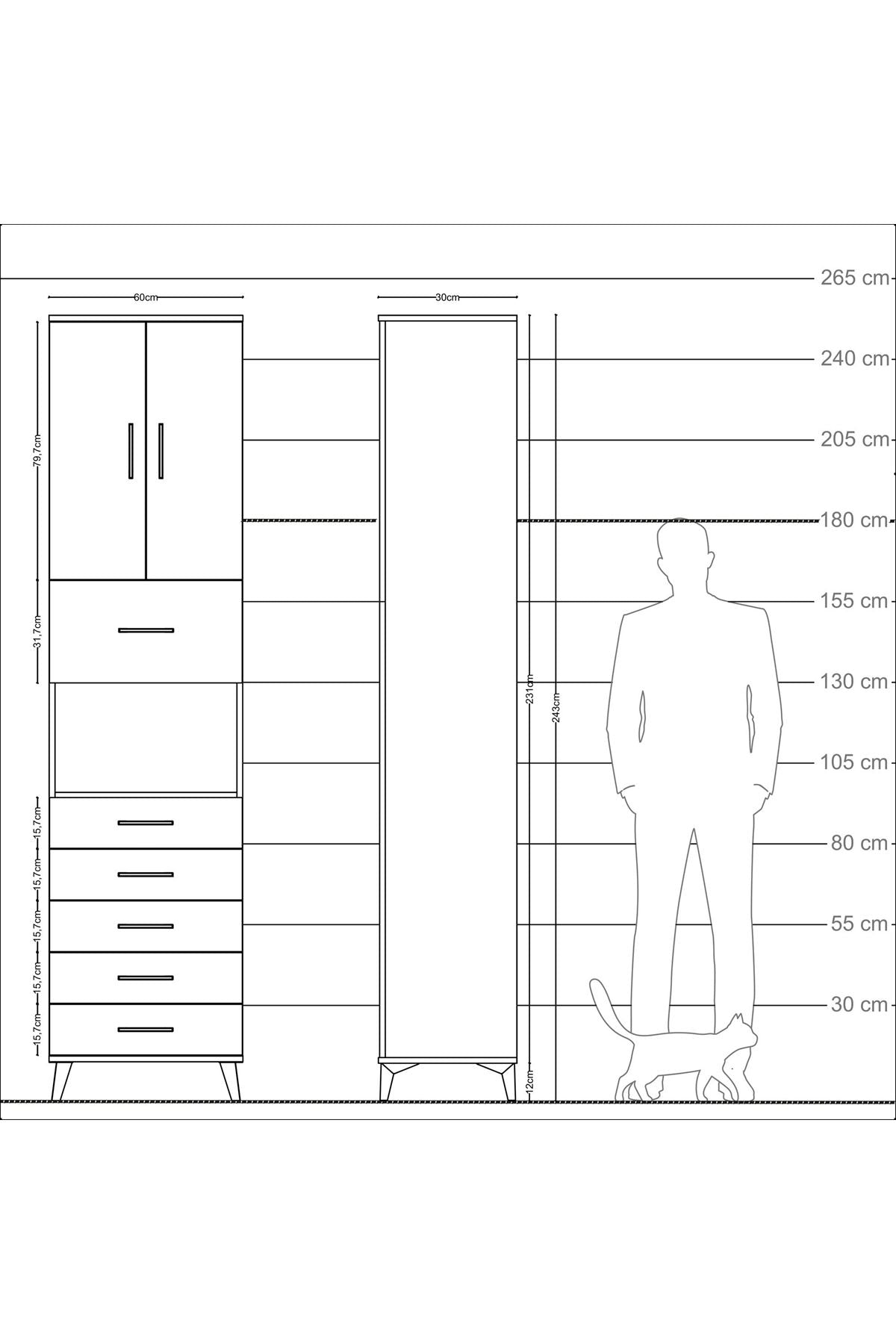 Arges Dolap 3 Raflı 6 Çekmeceli 2 Kapaklı 60x30x243 Aytaşı-Antrasit