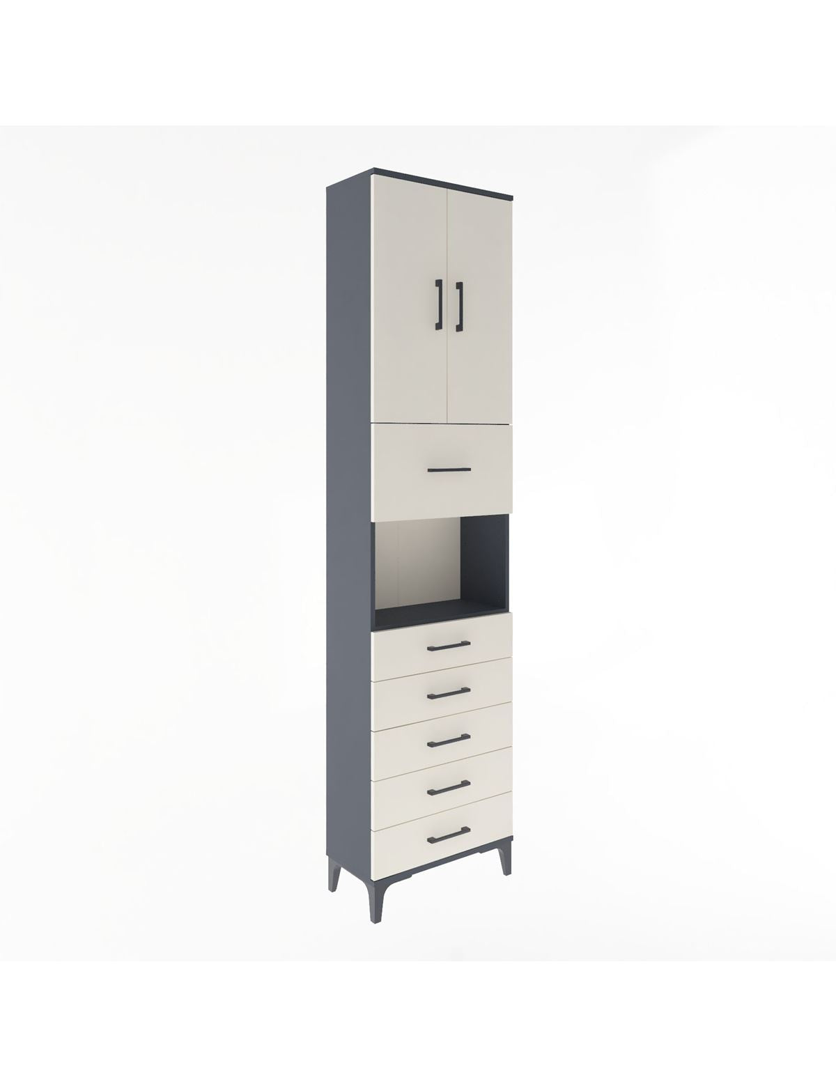 Arges Dolap 3 Raflı 6 Çekmeceli 2 Kapaklı 60x30x243 Antrasit-Aytaşı