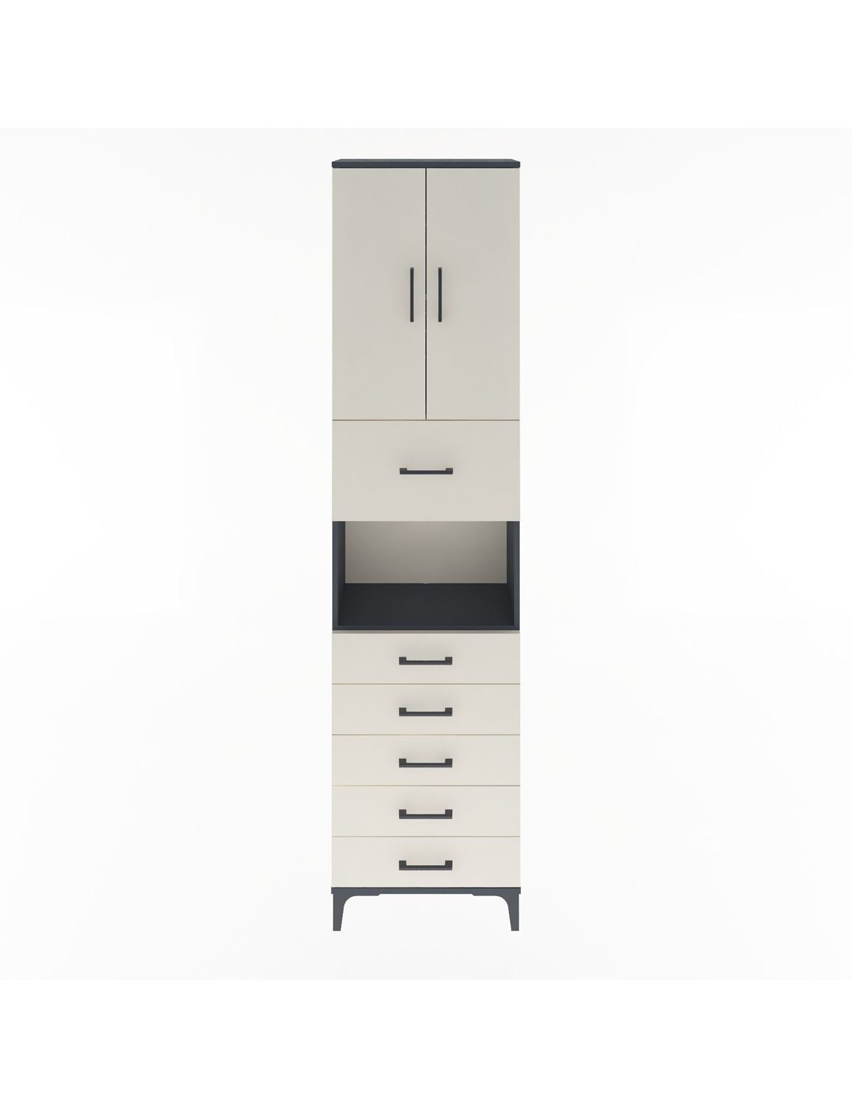 Arges Dolap 3 Raflı 6 Çekmeceli 2 Kapaklı 60x30x243 Antrasit-Aytaşı