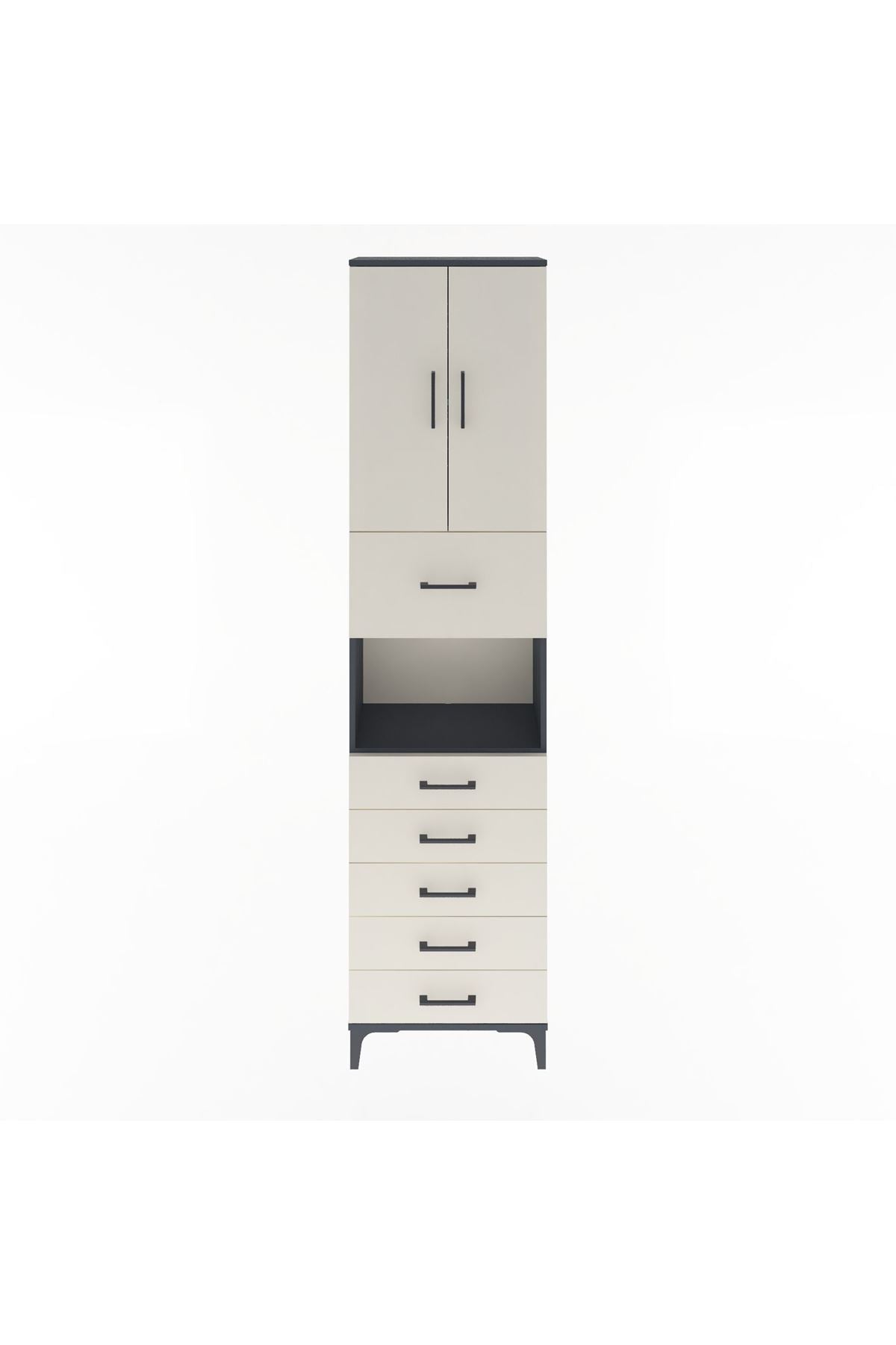 Arges Dolap 3 Raflı 6 Çekmeceli 2 Kapaklı 60x30x243 Antrasit-Aytaşı