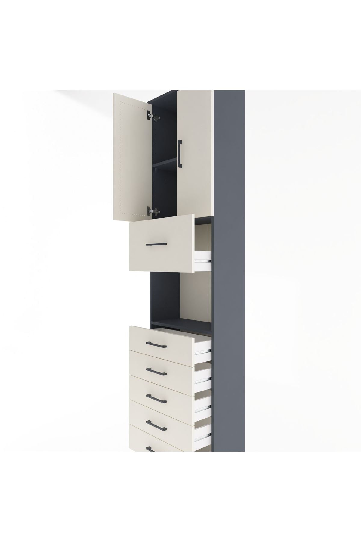 Arges Dolap 3 Raflı 6 Çekmeceli 2 Kapaklı 60x30x243 Antrasit-Aytaşı