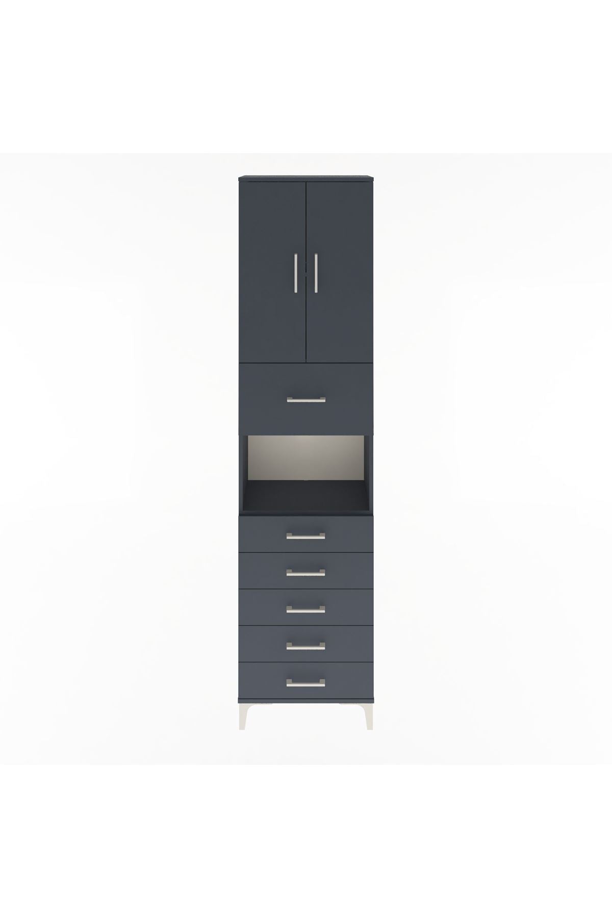 Arges Dolap 3 Raflı 6 Çekmeceli 2 Kapaklı 60x30x243 Antrasit-Antrasit